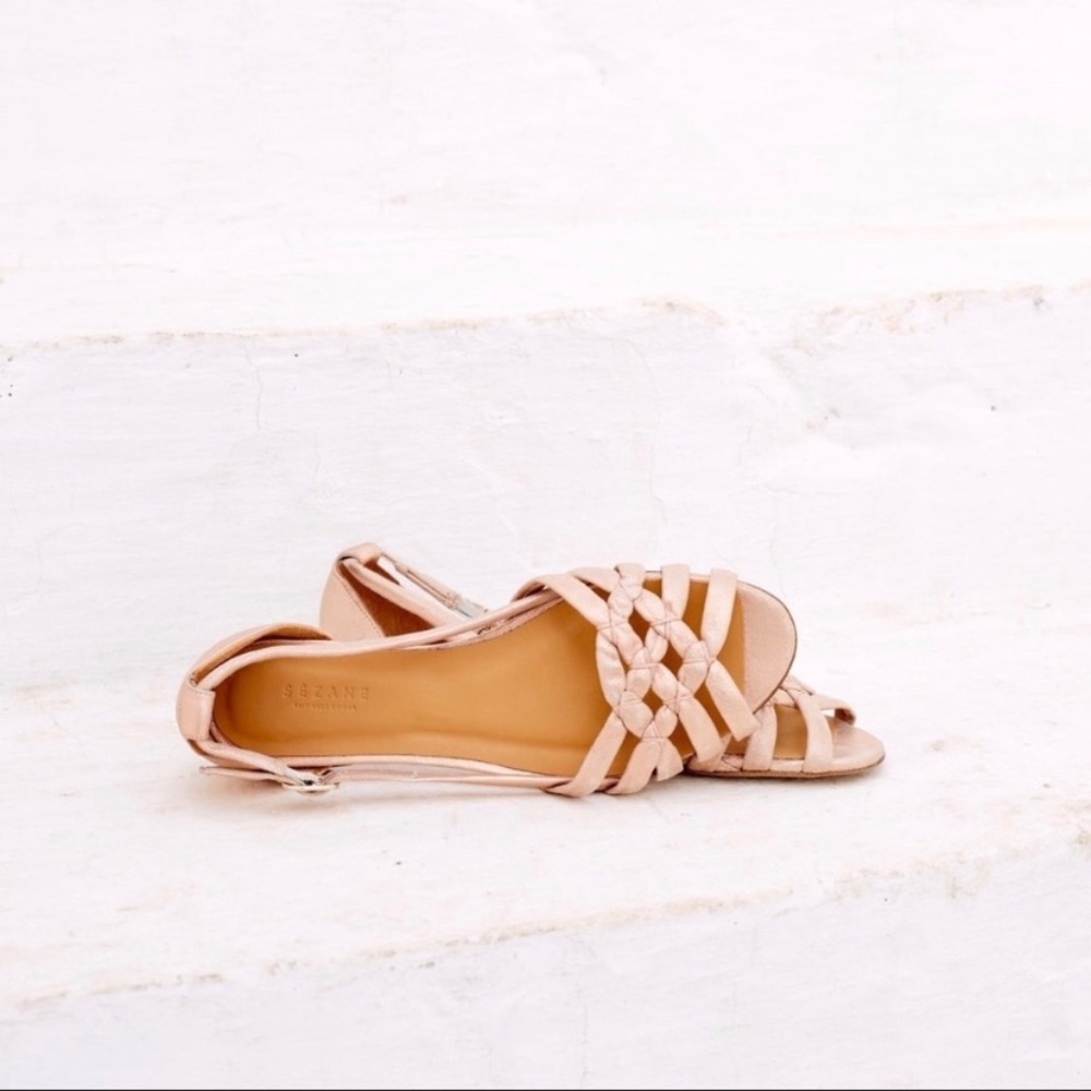 Sezane Mona Low Sandals 7 Champagne Rose Gold Metallic Leather